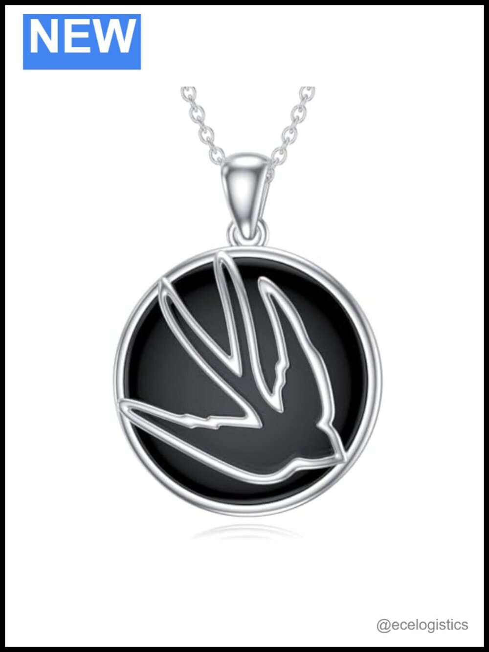 925 Sterling Silver Swallow Necklace Black Onyx Bird Pendant